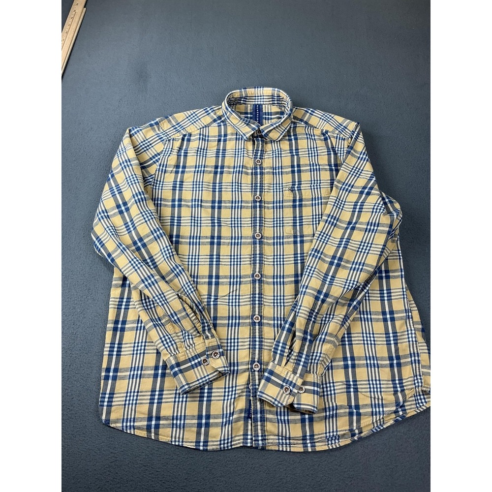Numero Uno Shirt Mens XL Beige Plaid Flannel Long Sleeve Button Up Classic Fit